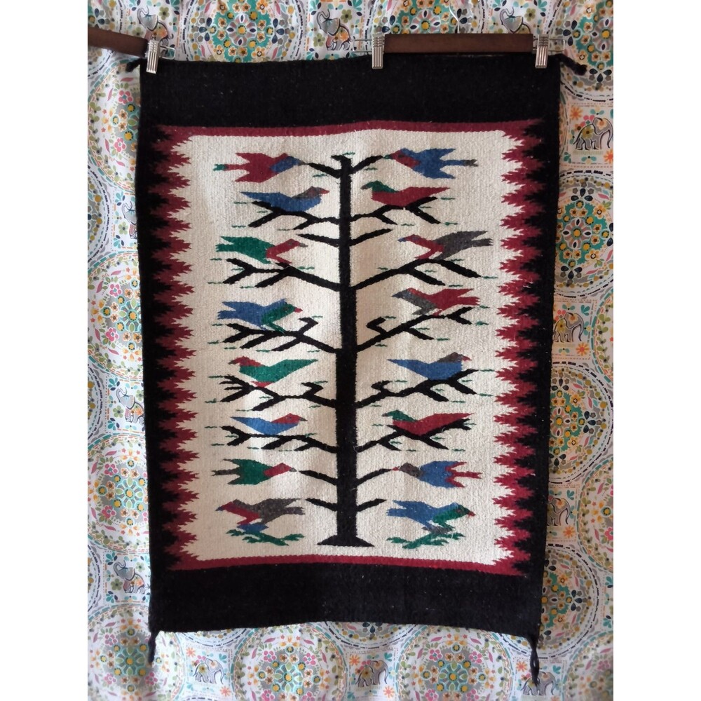 Vtg Handwon Tree Of Life Tapestry Rug Wall Hanging Zapotec Navajo Style 45"x29"